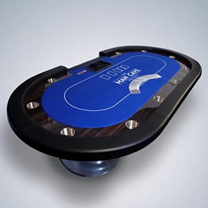 Ex-Pro The Man Cave Project Luxury Poker Table, 10 Player Card Surface with Blue Baize Cloth, Chips Tray, and Cup Holders