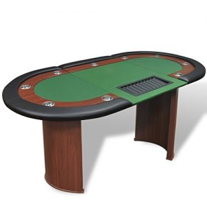 Anself 10-Player Poker Table with Dealer Area and Chip Tray Green