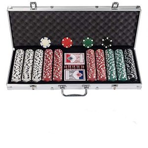 Display4top Texas Holdem Poker Chips Set with Aluminum Case ,2 Decks of Cards, Dealer, Small Blind, Big Blind Buttons and 5 Dice (Silver/500pcs)